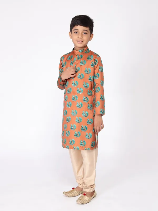 Tabard_Boys_Printed_Straight_Kurta_(Orange)