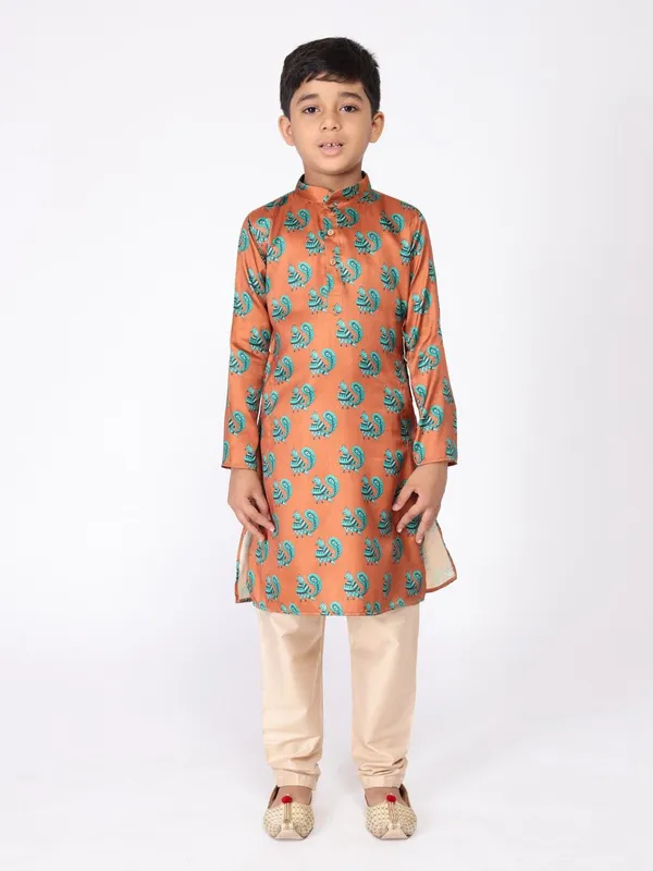 Tabard_Boys_Printed_Straight_Kurta_(Orange)