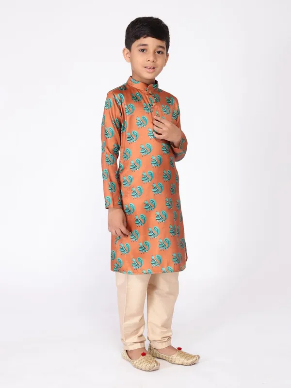 Tabard_Boys_Printed_Straight_Kurta_(Orange)