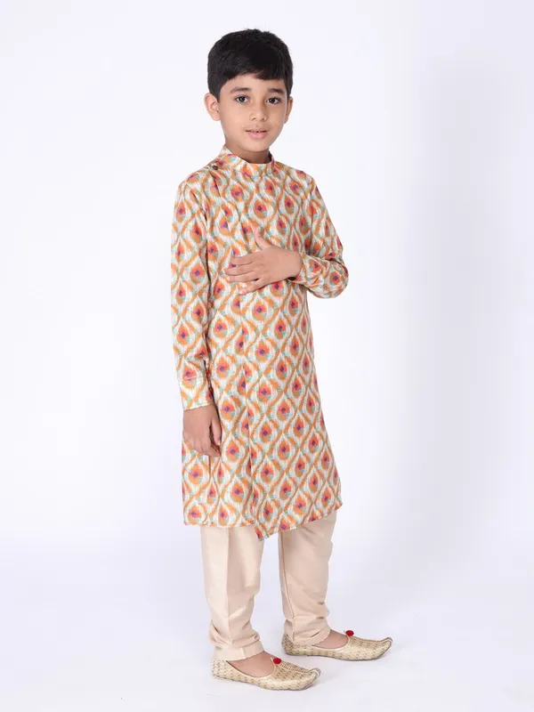 Tabard_Boys_Printed_Straight_Kurta_(Orange)