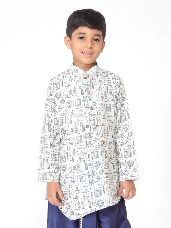 Tabard_Boys_Printed_Asymmetric_Kurta_(White)