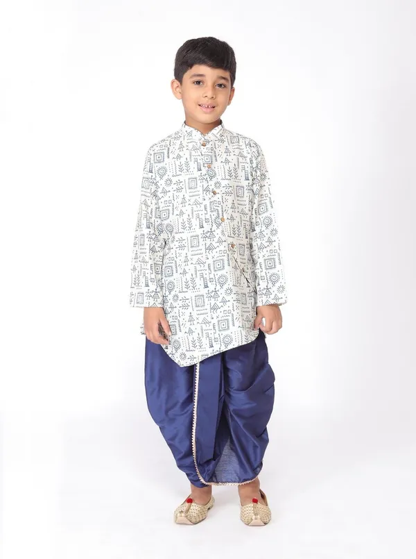 Tabard_Boys_Printed_Asymmetric_Kurta_(White)
