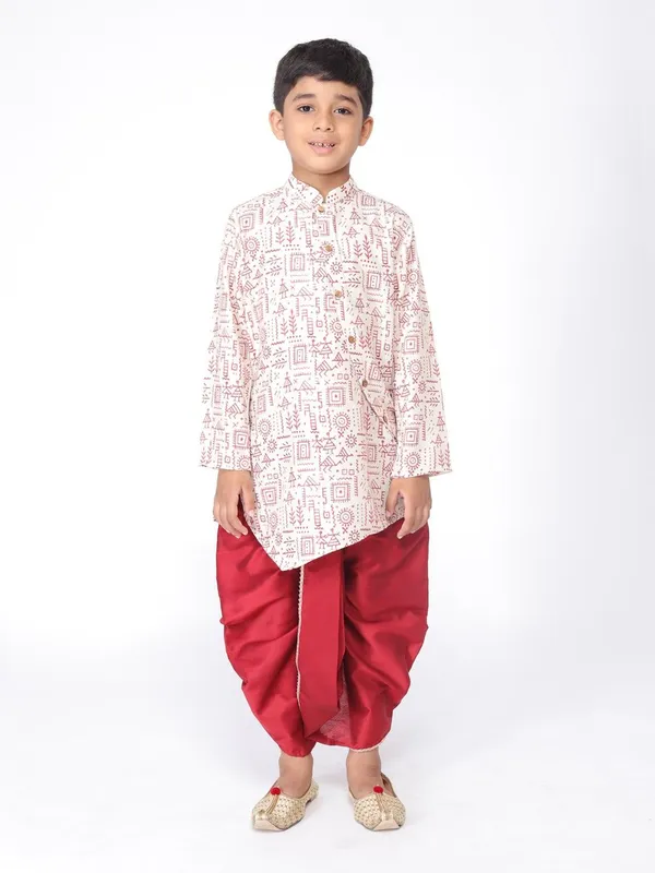 Tabard_Boys_Printed_Asymmetric_Kurta_(White)