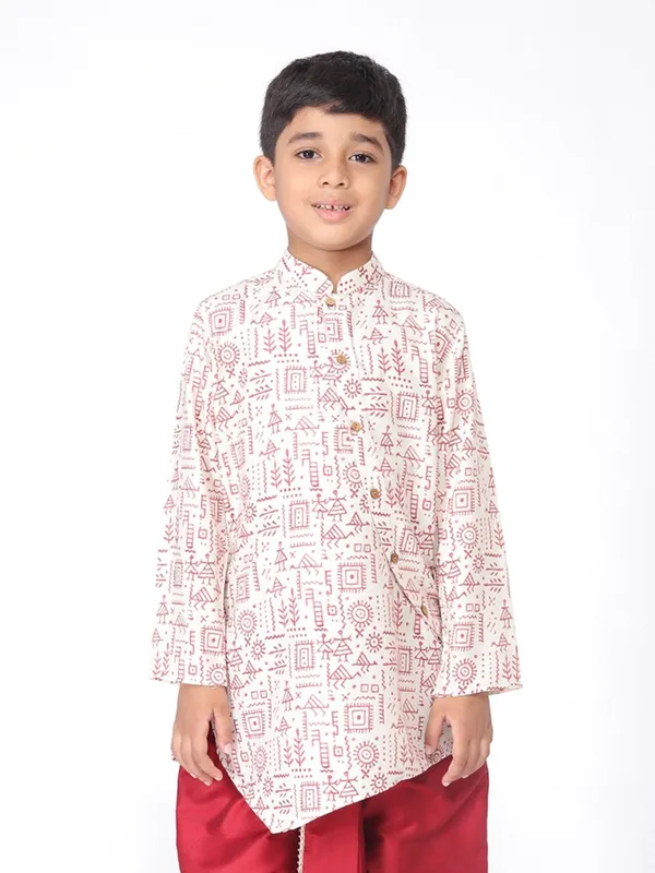 Tabard_Boys_Printed_Asymmetric_Kurta_(White)