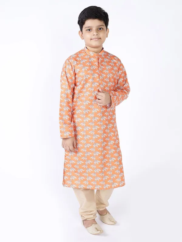 Tabard_Boys_Printed_Straight_Kurta_(Orange)