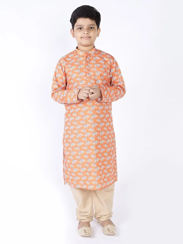 Tabard_Boys_Printed_Straight_Kurta_(Orange)