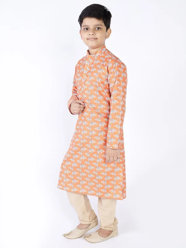 Tabard_Boys_Printed_Straight_Kurta_(Orange)