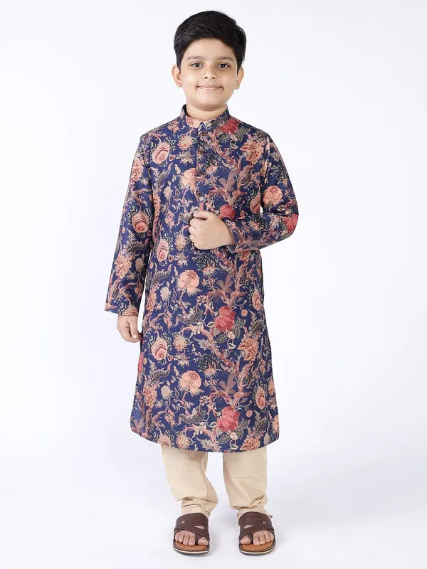 Tabard_Boys_Floral_Print_Straight_Kurta_(Blue)