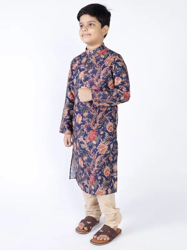 Tabard_Boys_Floral_Print_Straight_Kurta_(Blue)