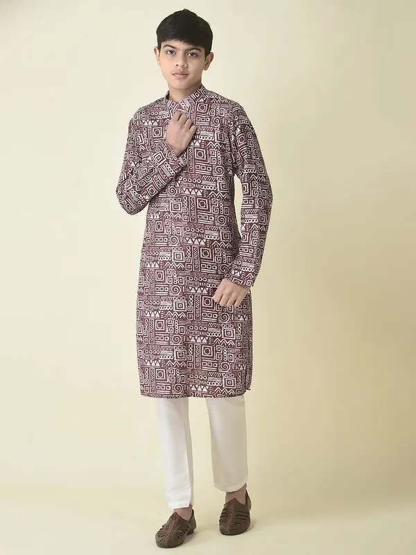 Tabard_Boys_Printed_Straight_Kurta_(Maroon)