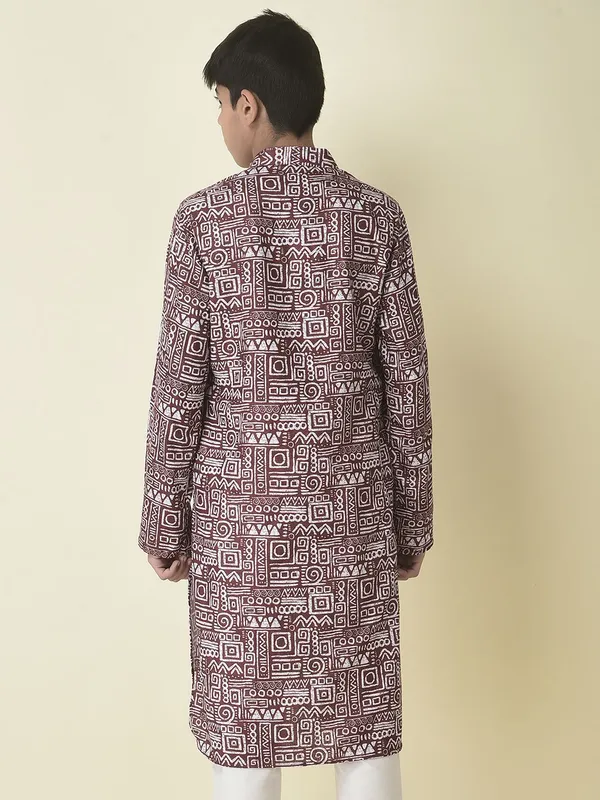 Tabard_Boys_Printed_Straight_Kurta_(Maroon)