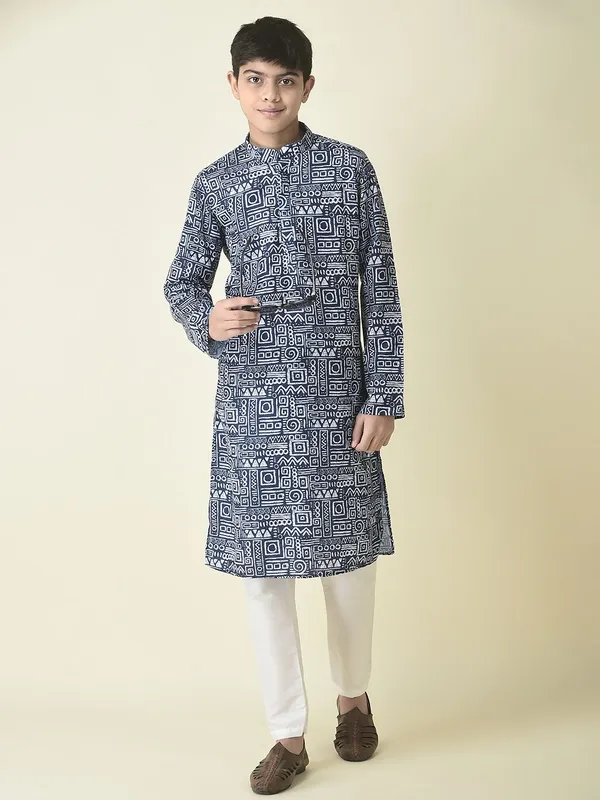 Tabard_Boys_Printed_Straight_Kurta_(Blue)