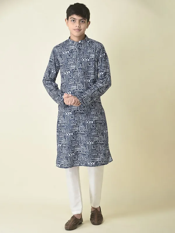 Tabard_Boys_Printed_Straight_Kurta_(Blue)