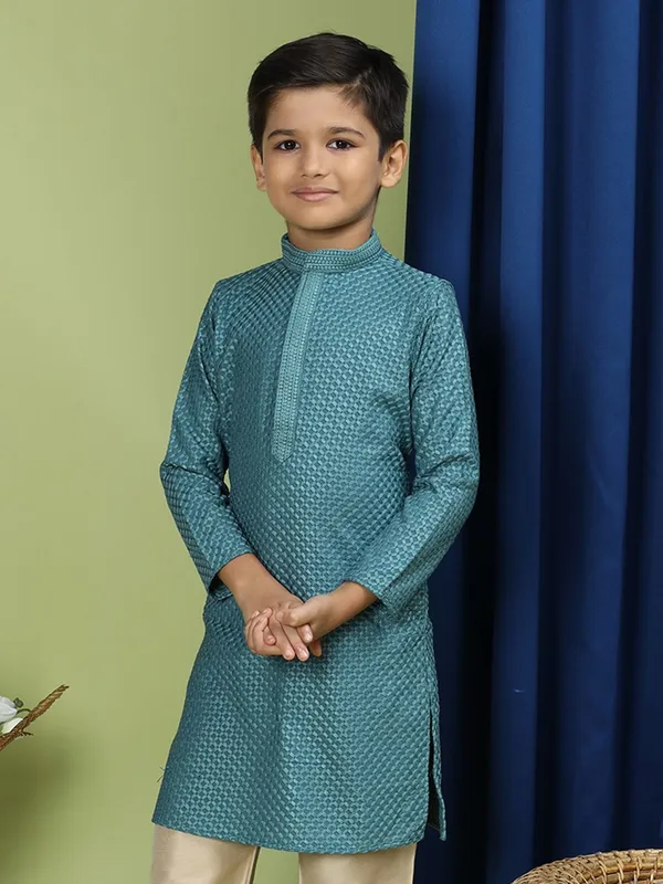 Tabard_Boys_Chikan_Embroidery_Straight_Kurta_(Green)