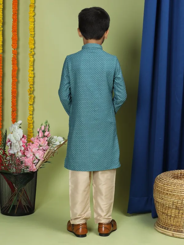 Tabard_Boys_Chikan_Embroidery_Straight_Kurta_(Green)