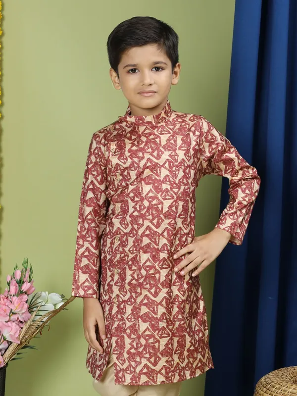 Tabard_Boys_Printed_Straight_Kurta_(Red)