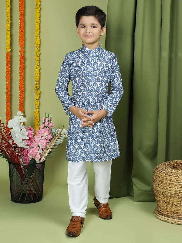 Tabard_Boys_Printed_Straight_Kurta_(Blue)