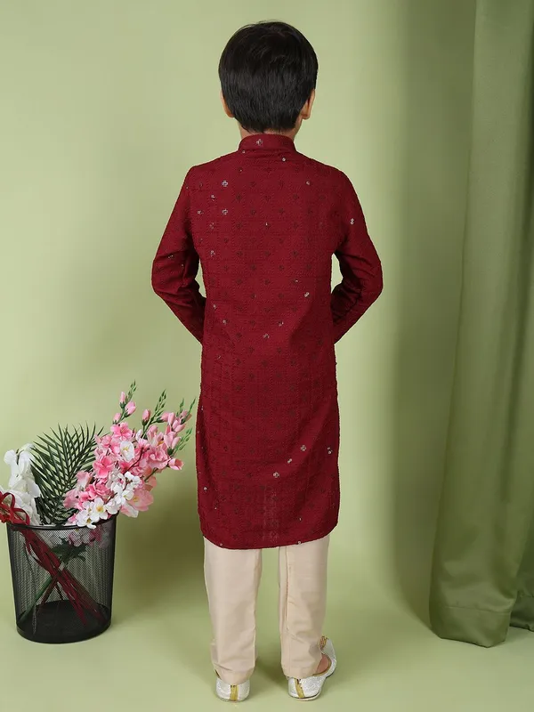 Tabard_Boys_Embroidered_Straight_Kurta_(Maroon)