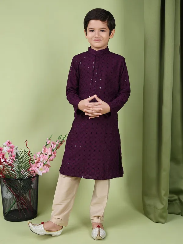 Tabard_Boys_Embroidered_Straight_Kurta_(Maroon)
