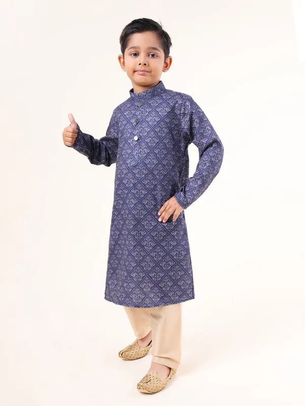 Tabard_Boys_Self_Design_Straight_Kurta_(Blue)