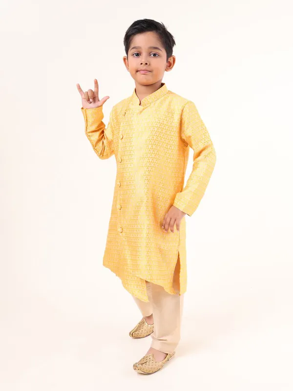 Tabard_Boys_Woven_Design_Straight_Kurta_(Yellow)