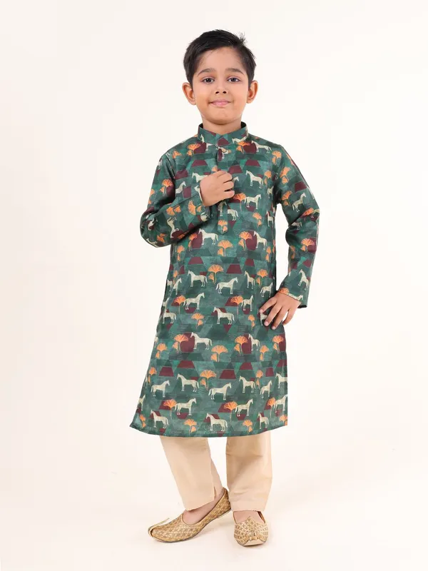 Tabard_Boys_Animal_Print_Straight_Kurta_(Green)