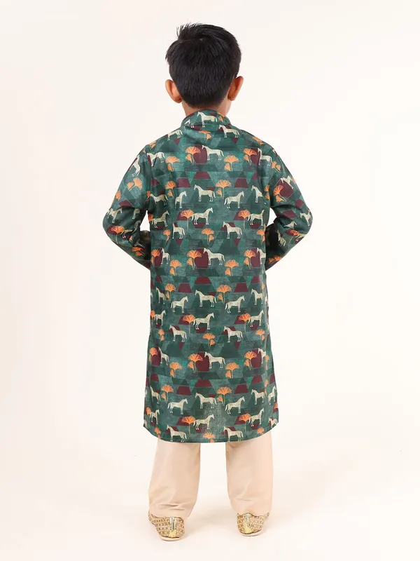 Tabard_Boys_Animal_Print_Straight_Kurta_(Green)