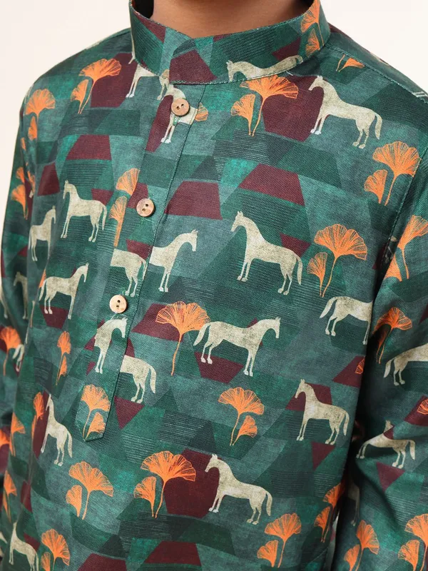 Tabard_Boys_Animal_Print_Straight_Kurta_(Green)