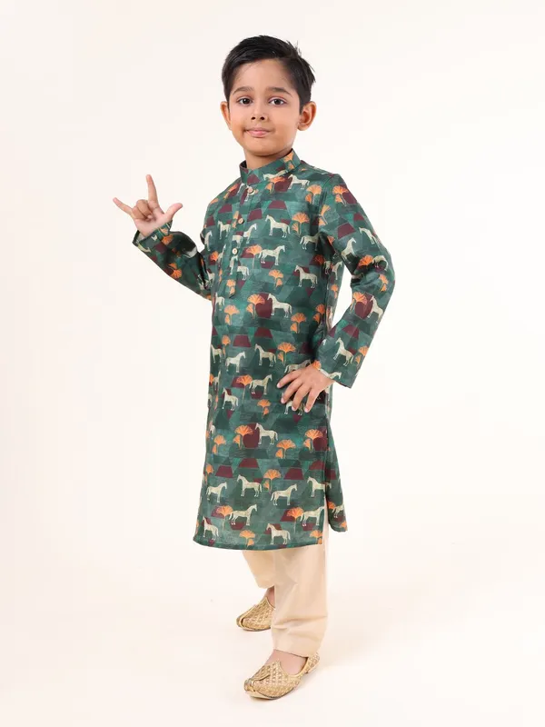 Tabard_Boys_Animal_Print_Straight_Kurta_(Green)