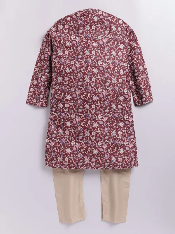 Tabard_Boys_Floral_Print_Straight_Kurta_(Maroon)