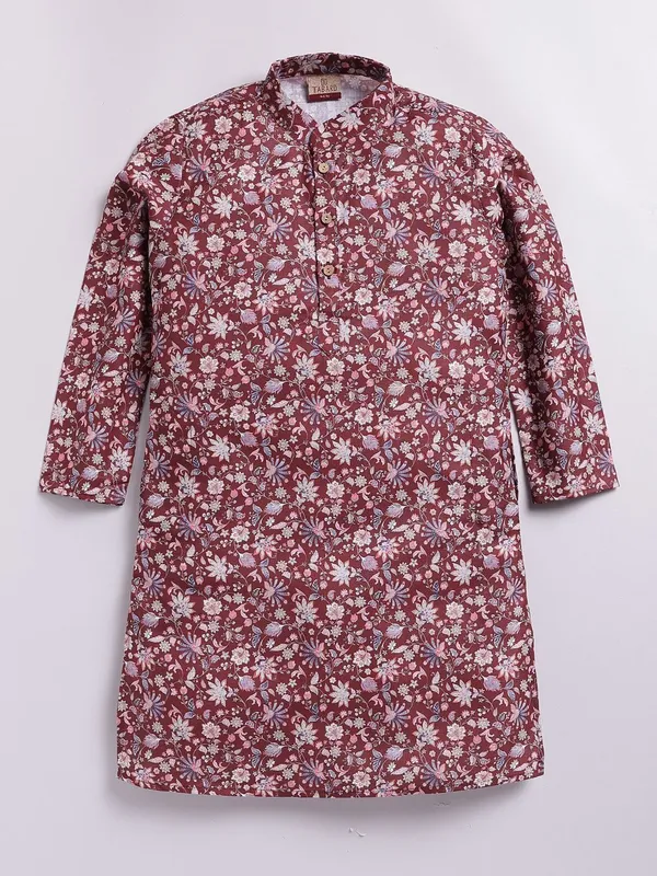 Tabard_Boys_Floral_Print_Straight_Kurta_(Maroon)