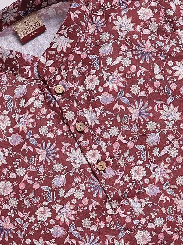 Tabard_Boys_Floral_Print_Straight_Kurta_(Maroon)