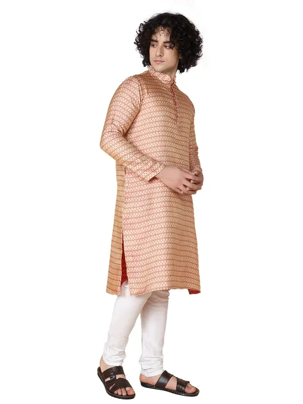 Red_Jacquard_Full_Sleeves_Regular_Jacquard_Kurta_Churidar_Set_For_Men