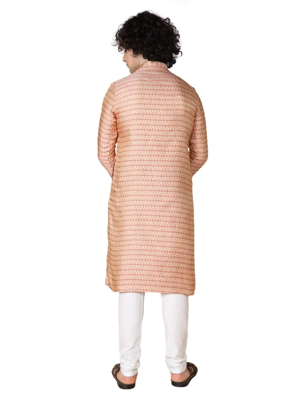 Red_Jacquard_Full_Sleeves_Regular_Jacquard_Kurta_Churidar_Set_For_Men
