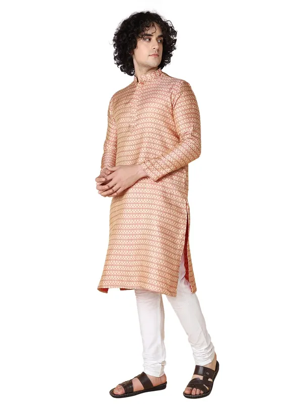 Red_Jacquard_Full_Sleeves_Regular_Jacquard_Kurta_Churidar_Set_For_Men