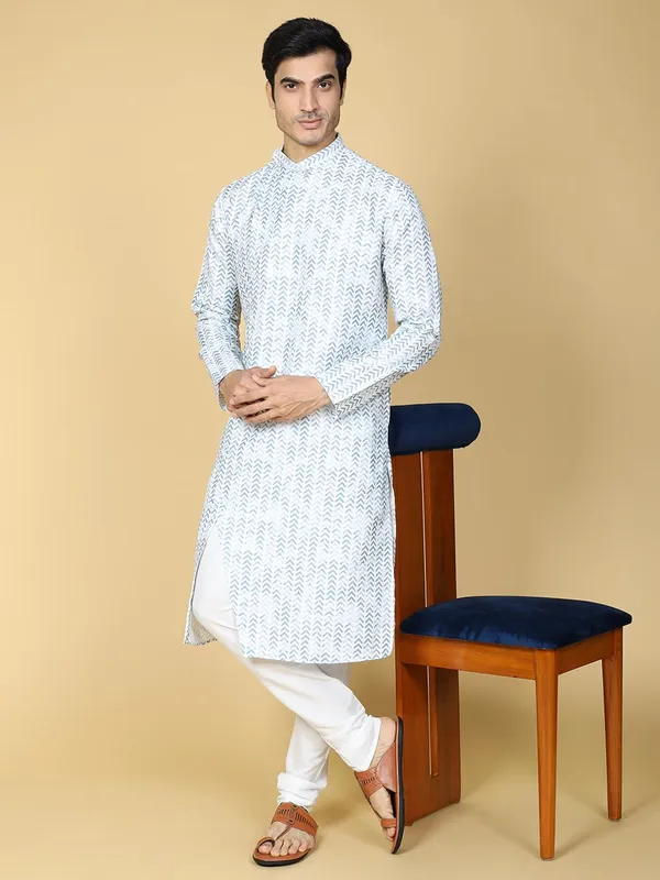 Blue_Cotton_Full_Sleeves_Regular_Printed_Kurta_Set_For_Men