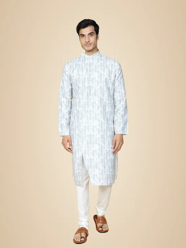 Blue_Cotton_Full_Sleeves_Regular_Printed_Kurta_Set_For_Men