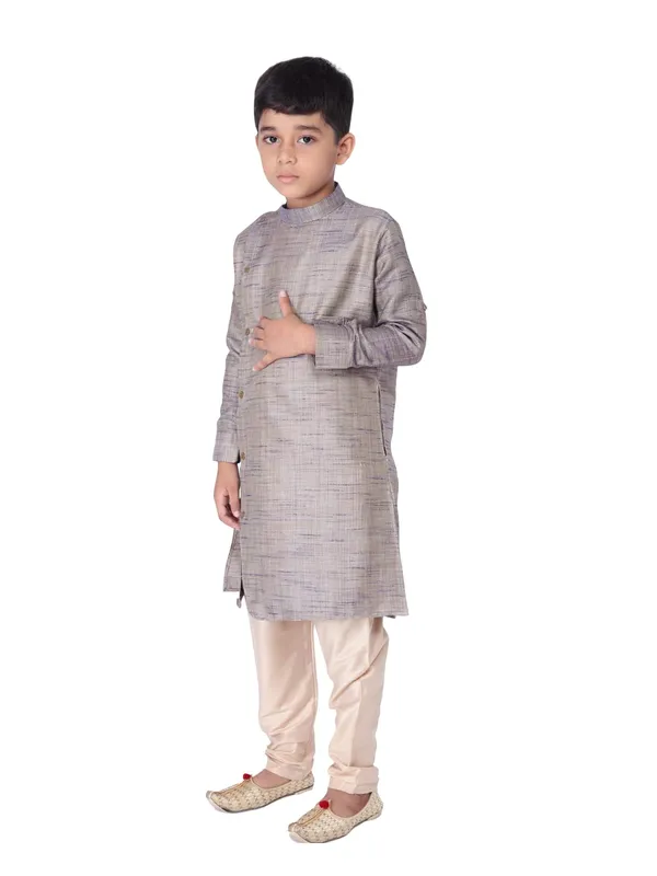 Blue_Silk_Blend_Full_Sleeve_Regular_Fit_Plain_Kurta_Churidar_For_Kids