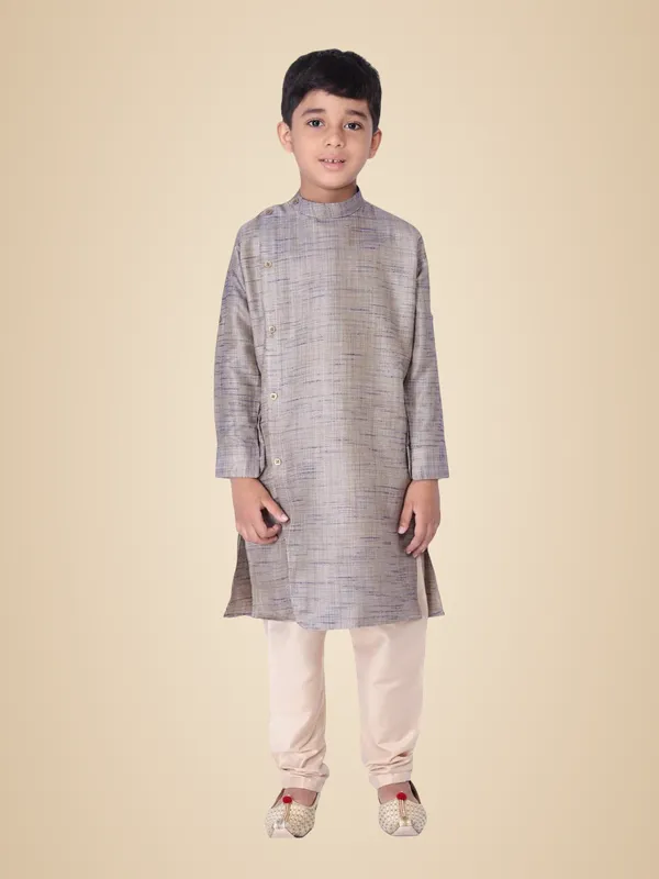 Blue_Silk_Blend_Full_Sleeve_Regular_Fit_Plain_Kurta_Churidar_For_Kids