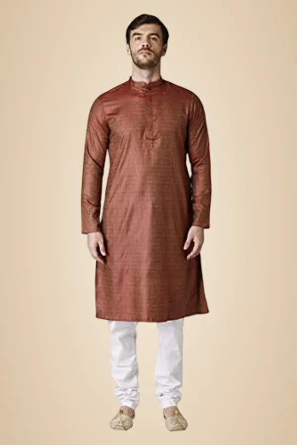 Yellow_Jacquard_Full_Sleeve_Regular_Printed_Kurta_For_Men