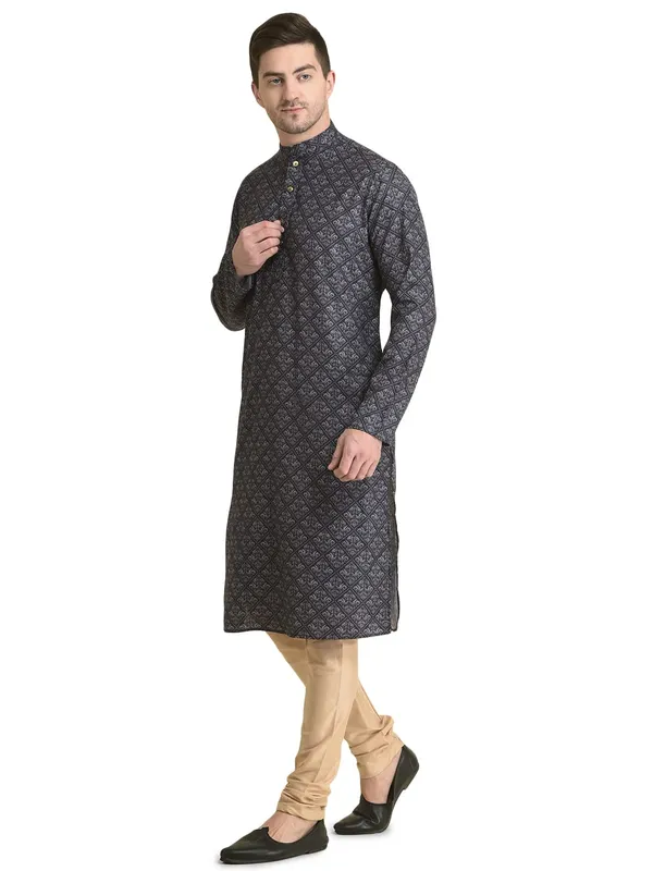 Brown_Cotton_Full_Sleeve_Regular_Fit_Printed_Kurta_For_Men