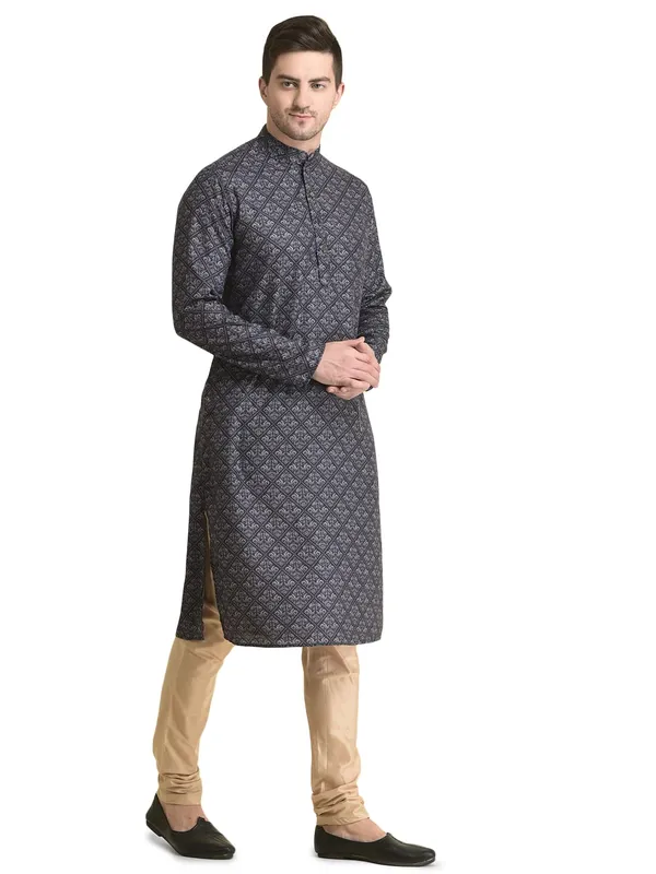 Brown_Cotton_Full_Sleeve_Regular_Fit_Printed_Kurta_For_Men