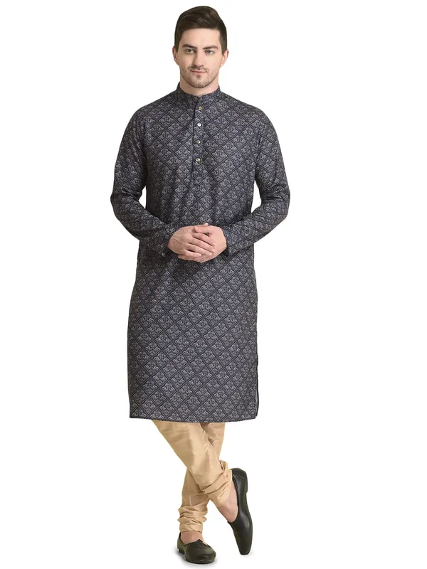 Brown_Cotton_Full_Sleeve_Regular_Fit_Printed_Kurta_For_Men
