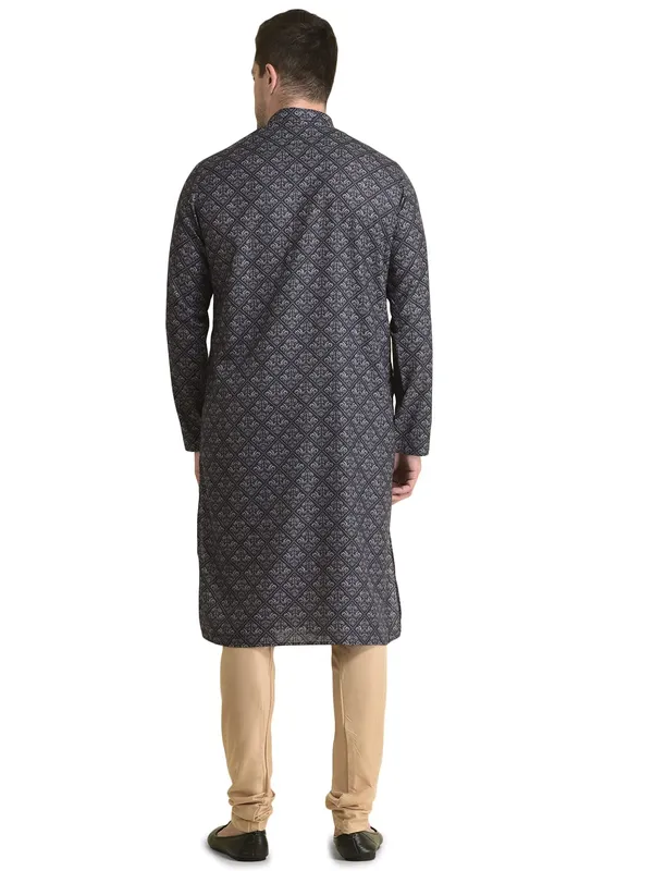 Brown_Cotton_Full_Sleeve_Regular_Fit_Printed_Kurta_For_Men