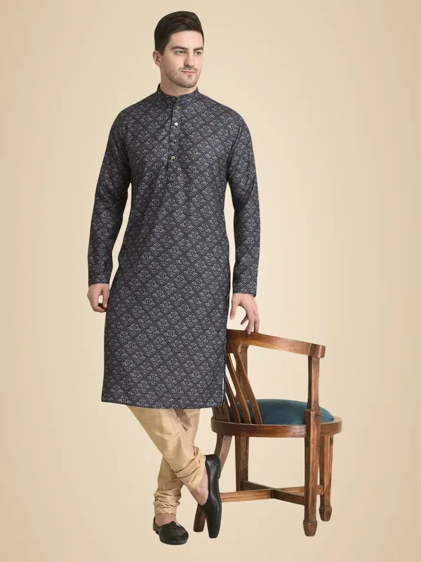 Brown_Cotton_Full_Sleeve_Regular_Fit_Printed_Kurta_For_Men