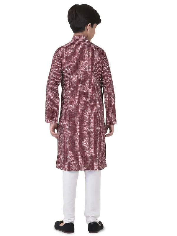 Maroon_Cotton_Full_Sleeve_Regular_Fit_Printed_Kurta_Churidar_For_Kids