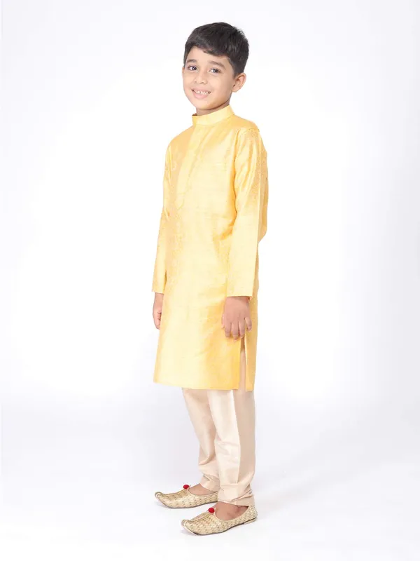 Yellow_Jacquard_Full_Sleeve_Regular_Printed_Kurta_For_Kids