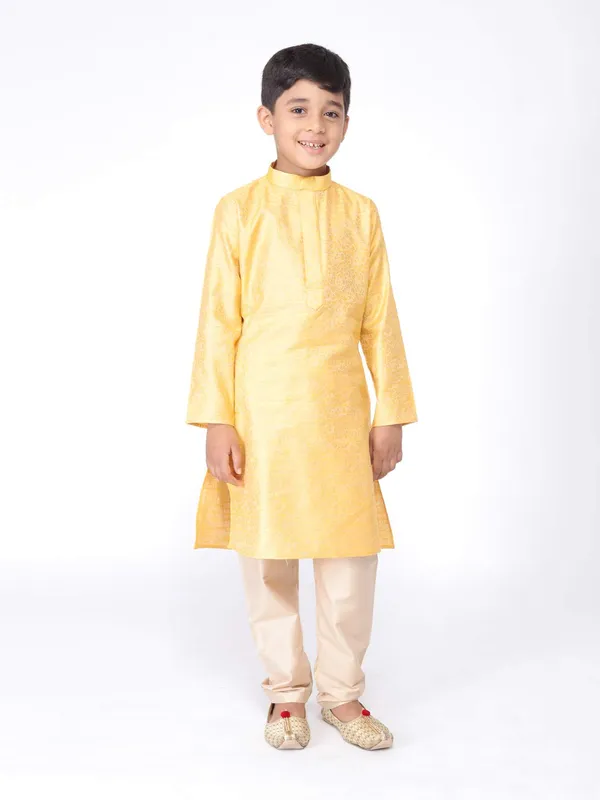 Yellow_Jacquard_Full_Sleeve_Regular_Printed_Kurta_For_Kids