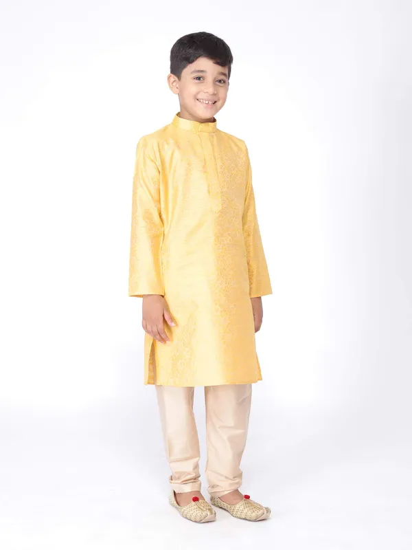 Yellow_Jacquard_Full_Sleeve_Regular_Printed_Kurta_For_Kids