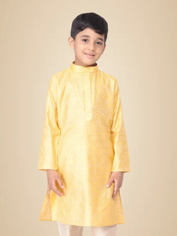 Yellow_Jacquard_Full_Sleeve_Regular_Printed_Kurta_For_Kids